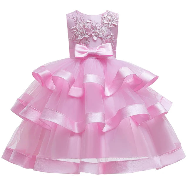 Kids Elegant Pearl Cake Princess Dress Girls Dresses For Wedding Evening Party Embroidery Flower Girl Dress Girl Clothes Lizbert