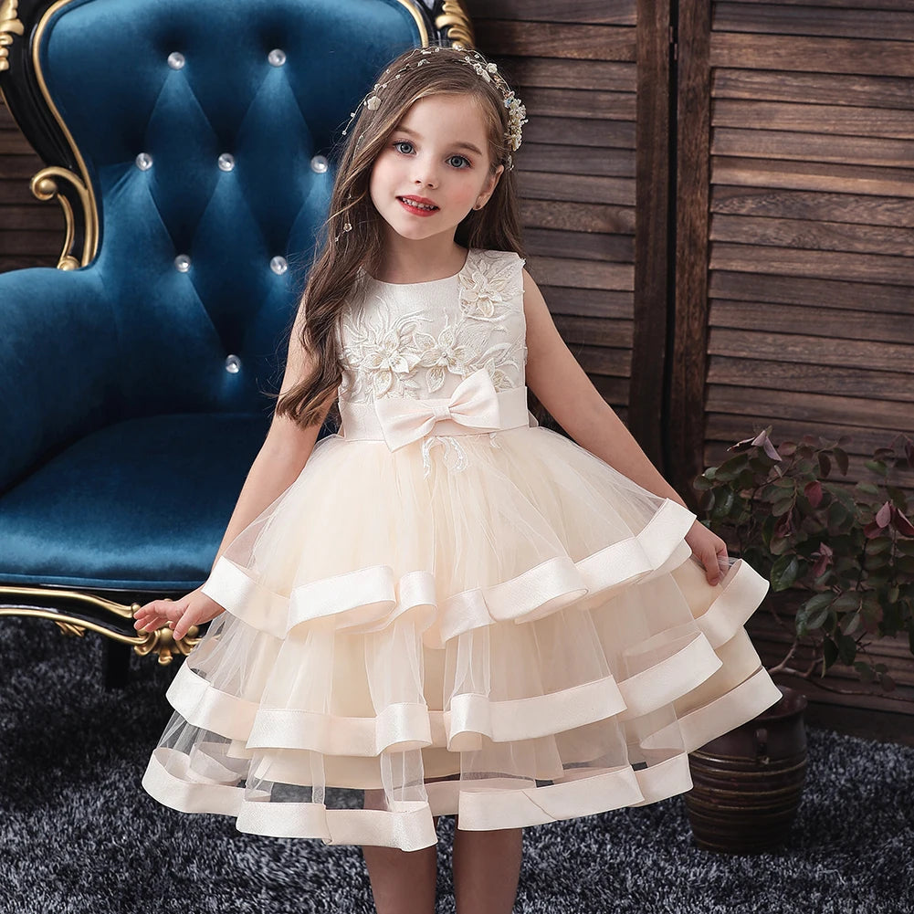 Kids Elegant Pearl Cake Princess Dress Girls Dresses For Wedding Evening Party Embroidery Flower Girl Dress Girl Clothes Lizbert