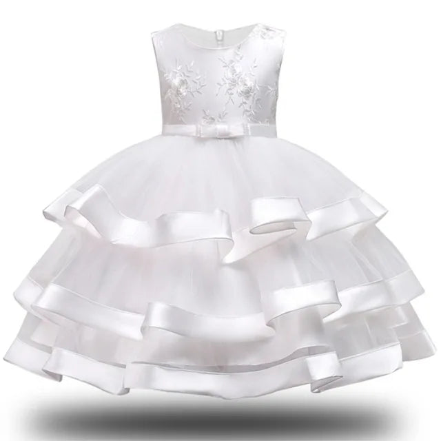 Kids Elegant Pearl Cake Princess Dress Girls Dresses For Wedding Evening Party Embroidery Flower Girl Dress Girl Clothes Lizbert