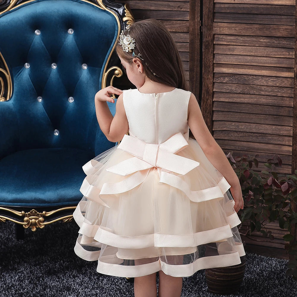 Kids Elegant Pearl Cake Princess Dress Girls Dresses For Wedding Evening Party Embroidery Flower Girl Dress Girl Clothes Lizbert