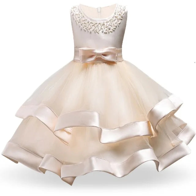 Kids Elegant Pearl Cake Princess Dress Girls Dresses For Wedding Evening Party Embroidery Flower Girl Dress Girl Clothes Lizbert