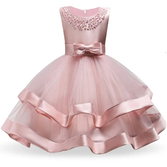 Kids Elegant Pearl Cake Princess Dress Girls Dresses For Wedding Evening Party Embroidery Flower Girl Dress Girl Clothes Lizbert