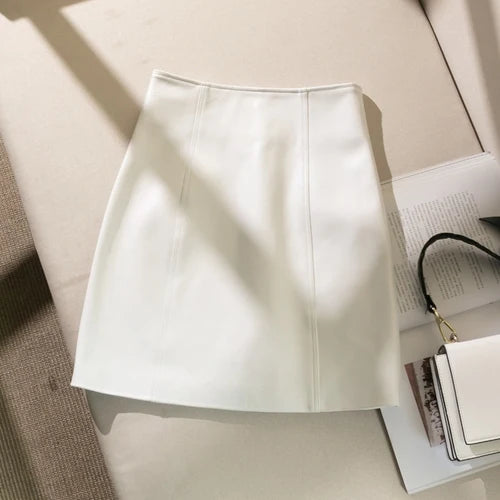 Hip Wrap Slim Fit Genuine Leather High Waist Thin 2025 A-line Sheepskin Short Skirt Female Fashion Women Harajuku Kawaii Casual Lizbert