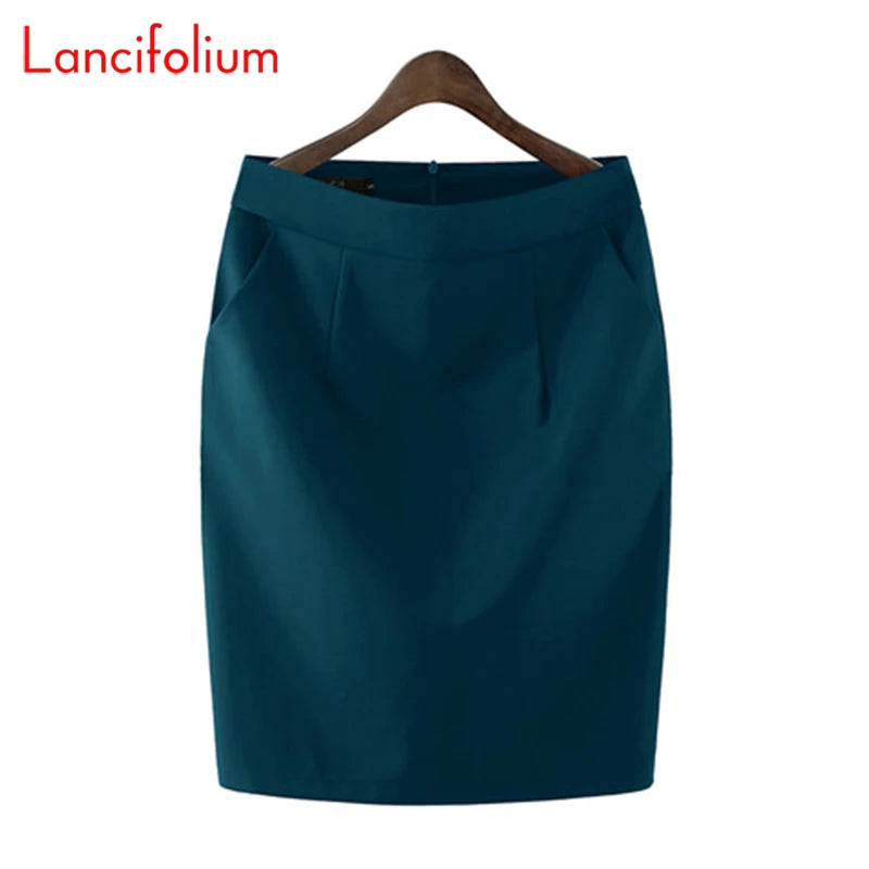 Knee Length Work Office High Waist Skirt Women Summer Vintage Formal OL Skirt Pocket Female Black Grey Bodycon Business Skirt Lizbert