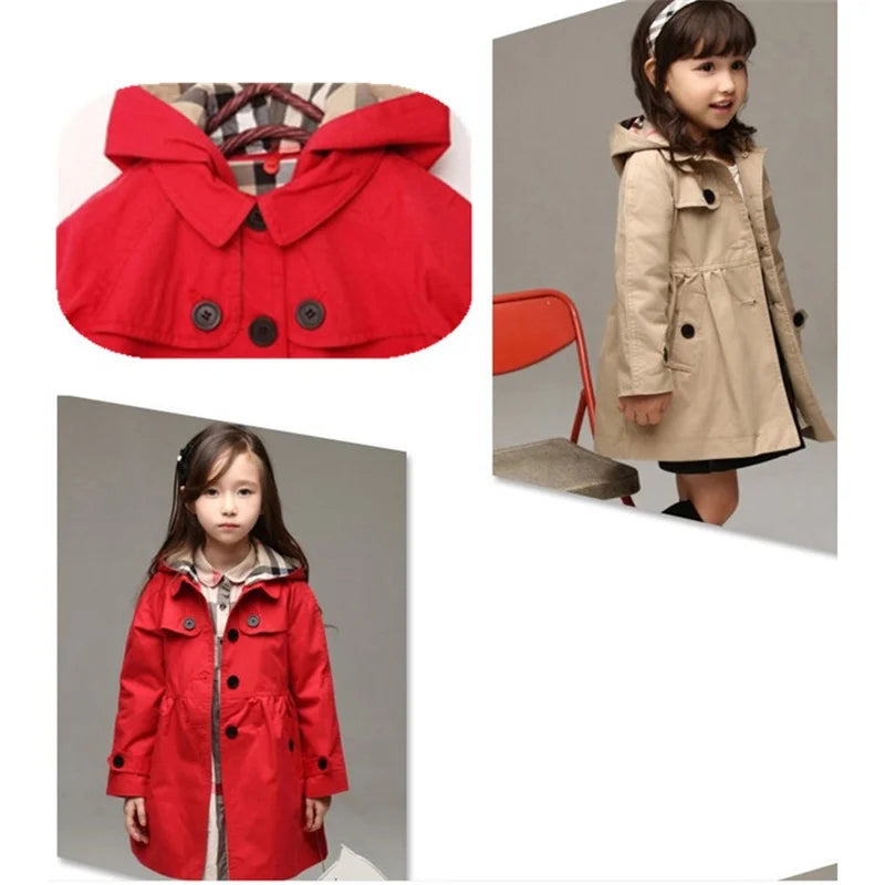 Girls Windbreaker Jackets Clothes Outerwear Autumn New Kids Clothing Children fashion Khaki Hooded Trench Coat Jacket For Girl