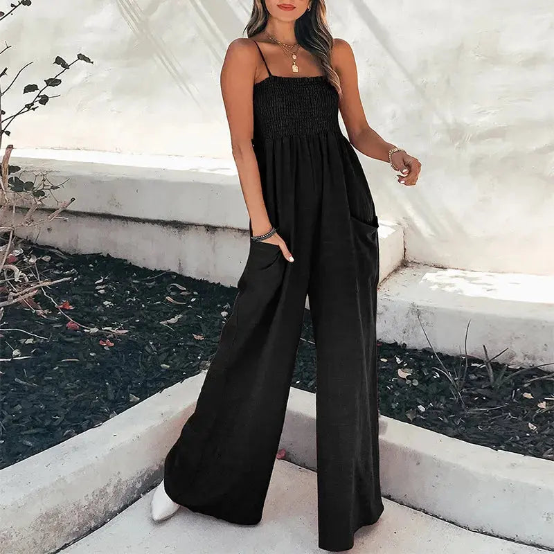 Jumpsuits Women new summer fashion solid color draw pleated wrap chest off shoulder high waist strap rompers clothing GHH9050 Lizbert