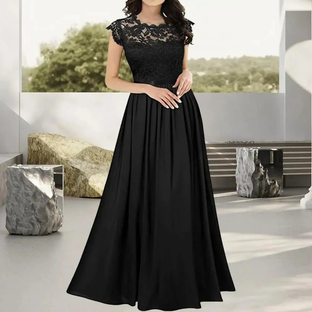 Casual Chic Lace Skirt Elegant Lace Maxi Dress for Women Mother of Bride A-line Wedding Party Gown Pleated Detail Dress Lizbert
