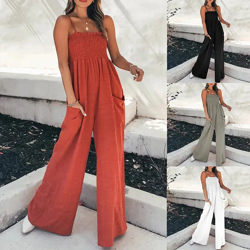Jumpsuits Women new summer fashion solid color draw pleated wrap chest off shoulder high waist strap rompers clothing GHH9050 Lizbert