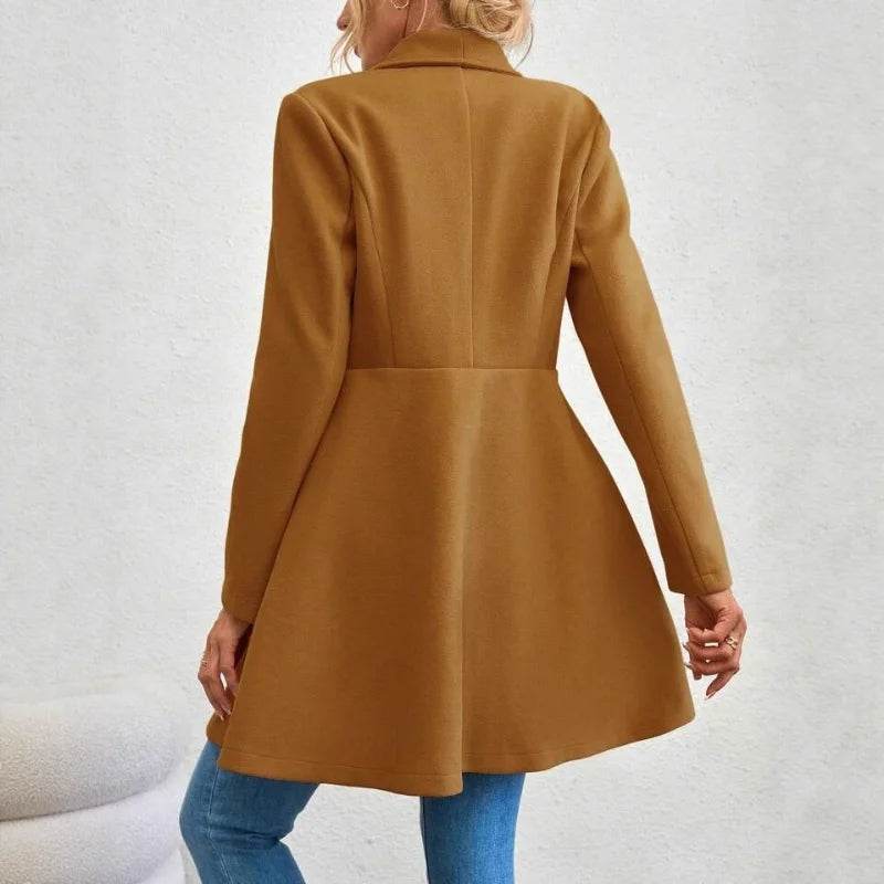 Europe America Autumn Winter New Style Womens Woolen Coat Fashion Trendy Lapel Button Slim Fit Solid Color Versatile Overcoat Lizbert