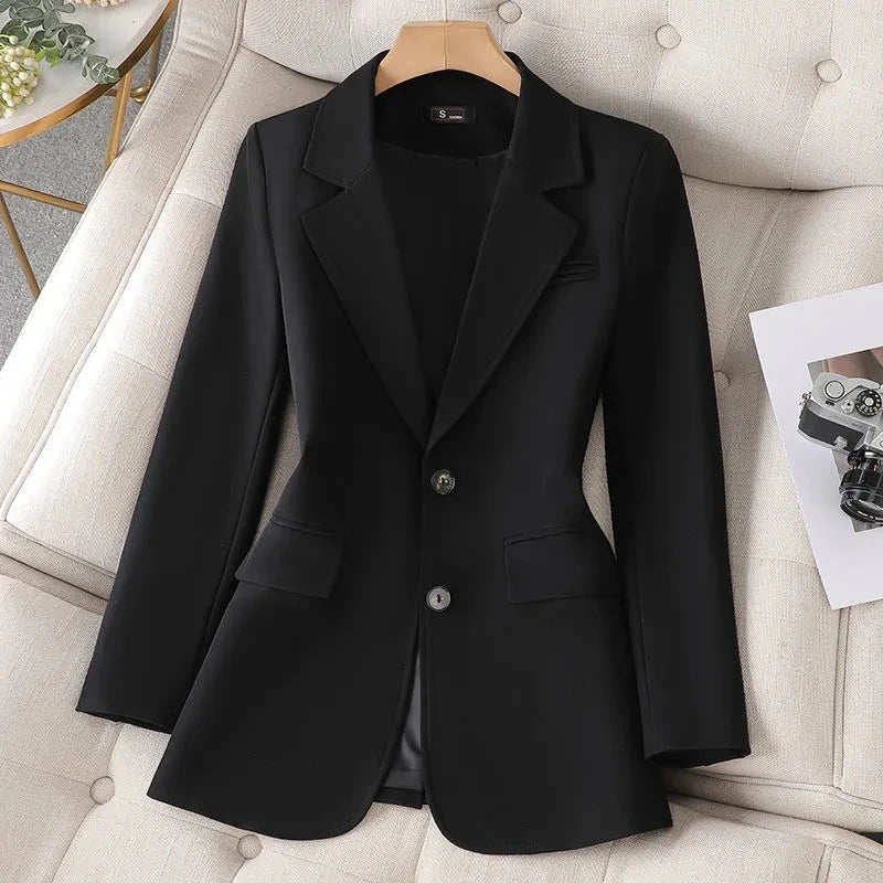 Morden Comfort  Long Sleeved - Pink Coffee Black Solid Ladies  Blazer
