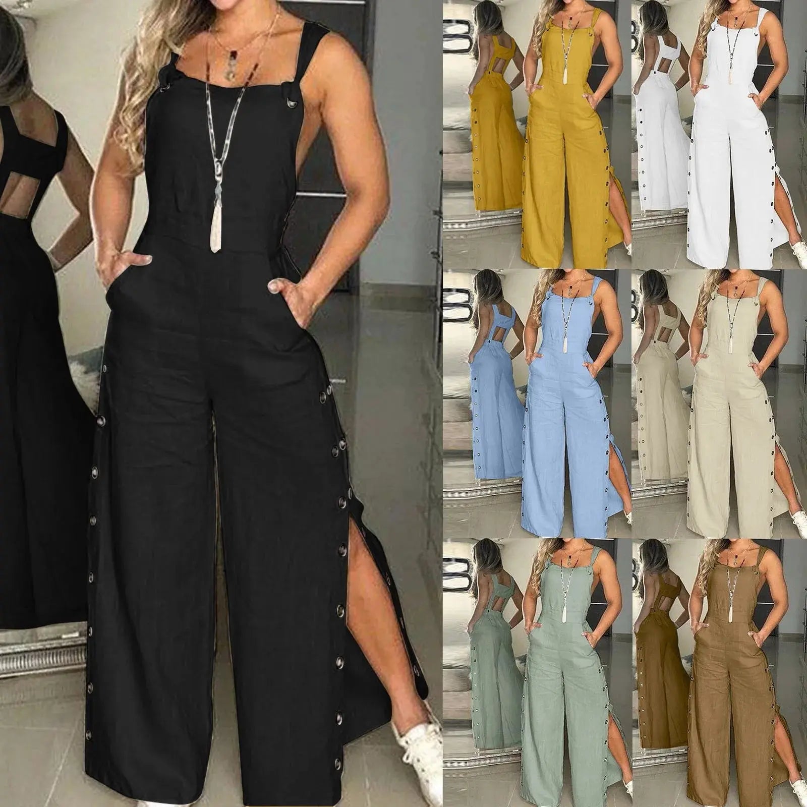 Stylish, Classic & Flattering Sleeveless Loose-Fit Cotton Blend Women Jumpsuit Lizbert