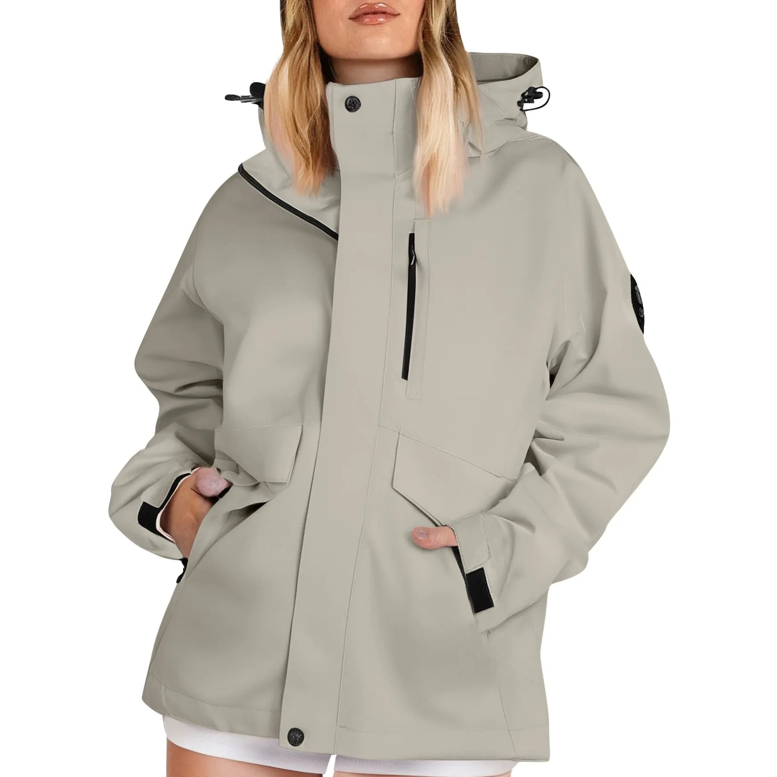 Female Zipper Hooded Jacket  Autumn Solid Color Windproof Waterproof Thin Coat Fashion Outdoor Sport Mountaineering Clothing ﻿