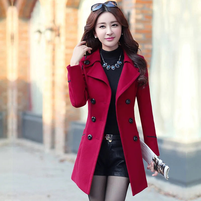 Autumn Winter Women Wool Coat 2024 Ladies Woolen Long Coat Female Fashion Slim-fit Double-Breasted Jacket with Belt S-3XL Lizbert