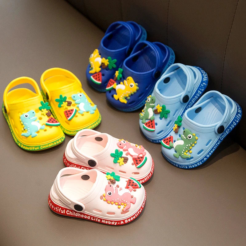Children's cave shoes cartoon dinosaur pattern sandals baby walking shoes anti slip quick drying shoes water shoes garden shoes Lizbert