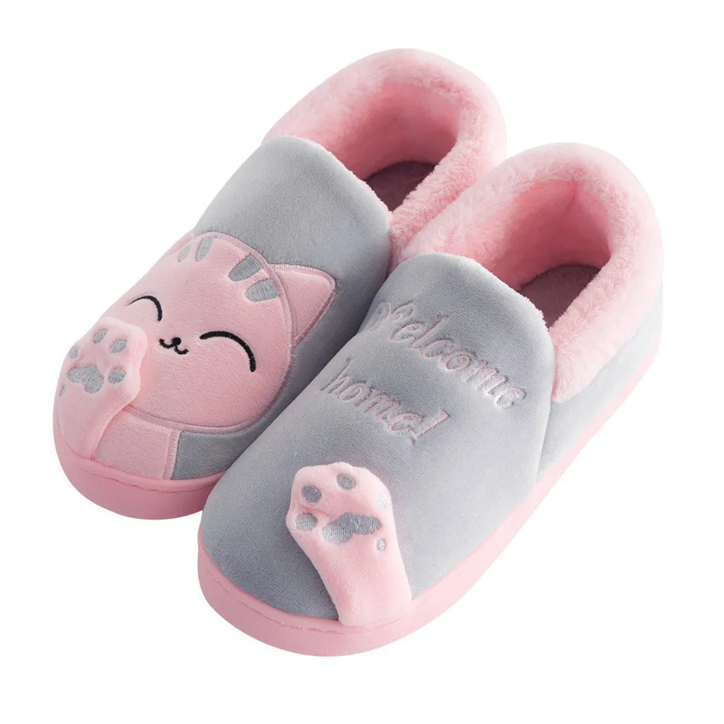 Women Winter Home Slippers Cartoon Cat Non-Slip Warm Indoors Bedroom Floor Shoes Zapatos Mujer 2024 Tendencia
