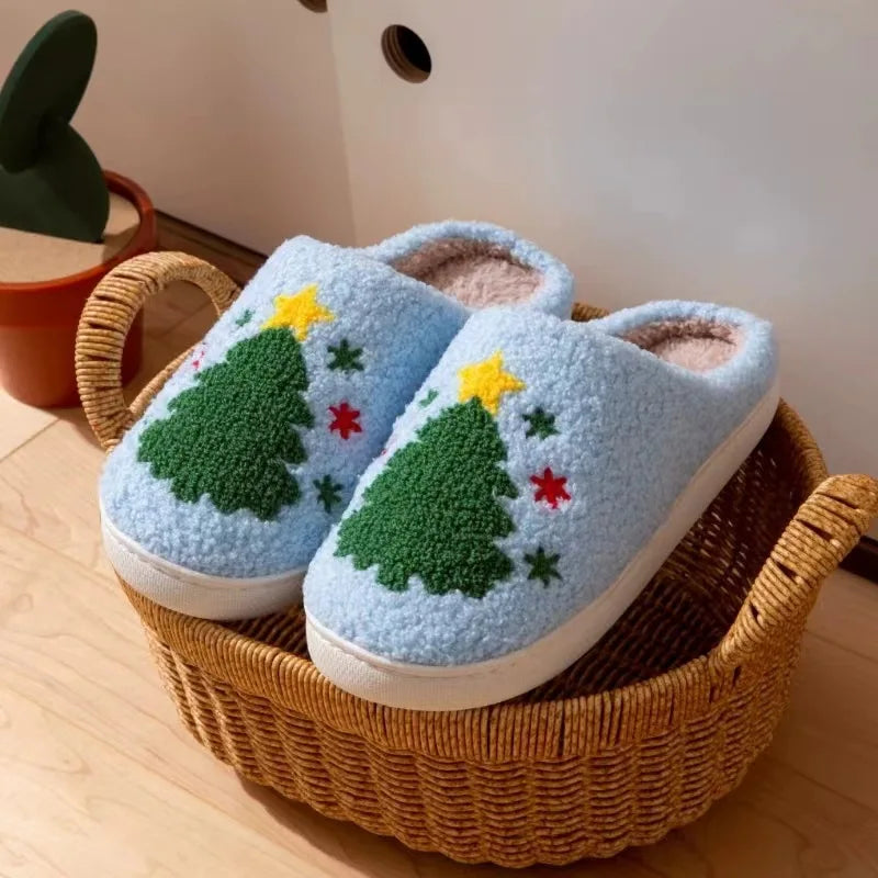 Winter Home Slippers for Couples Warm Plush Neutral Cartoon Cow Indoor Anti Slip Comfortable Cotton Slippers for Men and Women