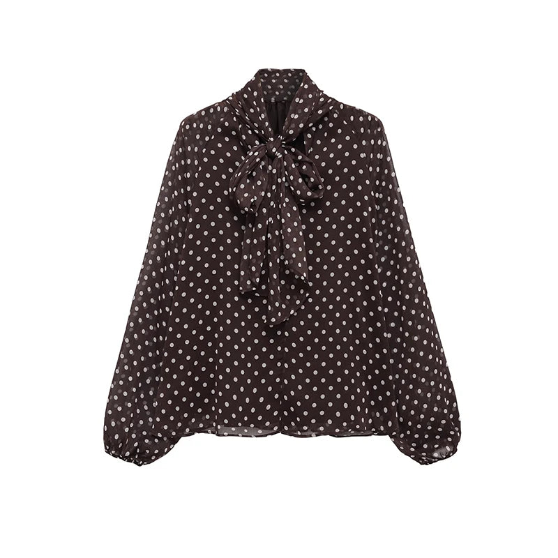 Polka Dot Printed Women Shirt 2025 Autumn New Bow Tied Blouse Woman Tops Lady Ruffles Long Sleeve Loose Elegant Blouses Top ﻿ Lizbert
