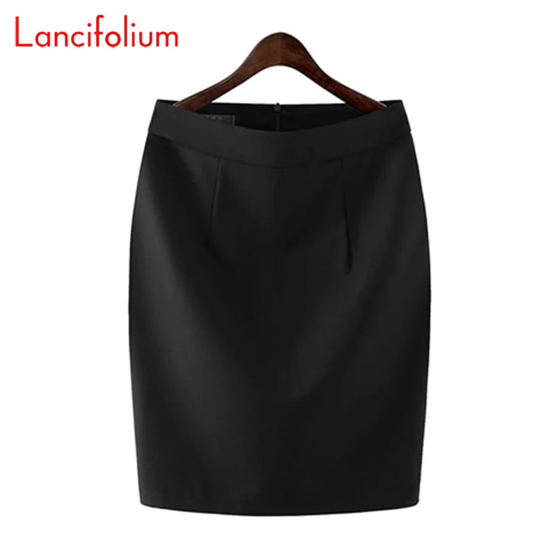Knee Length Work Office High Waist Skirt Women Summer Vintage Formal OL Skirt Pocket Female Black Grey Bodycon Business Skirt Lizbert