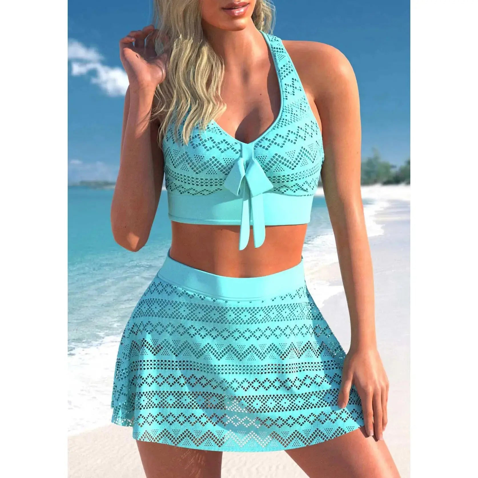 New Women's Bikini Two-piece Set, Regular Blue Bow Tie, Sexy and Fashionable Beach Vest Shorts S-5XL Lizbert