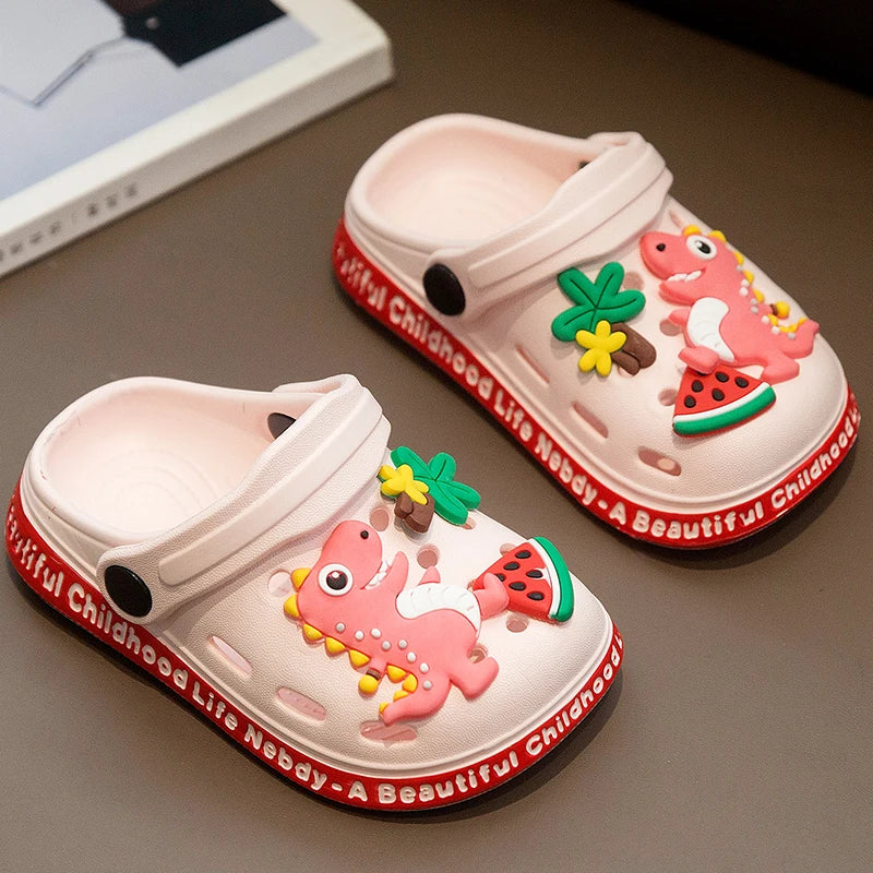 Children's cave shoes cartoon dinosaur pattern sandals baby walking shoes anti slip quick drying shoes water shoes garden shoes Lizbert