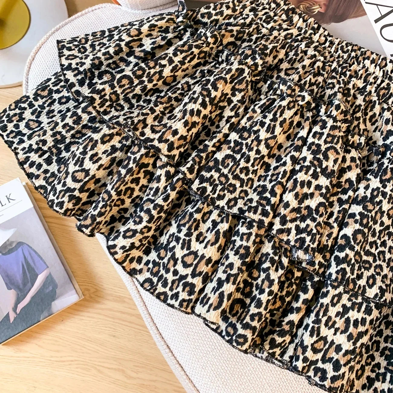 Chiffon Leopard Mini Skirts Women Y2k Retro Summer Elastic Waist Stylish Streetwear Korean Style Temperament Cake Faldas Tender Lizbert