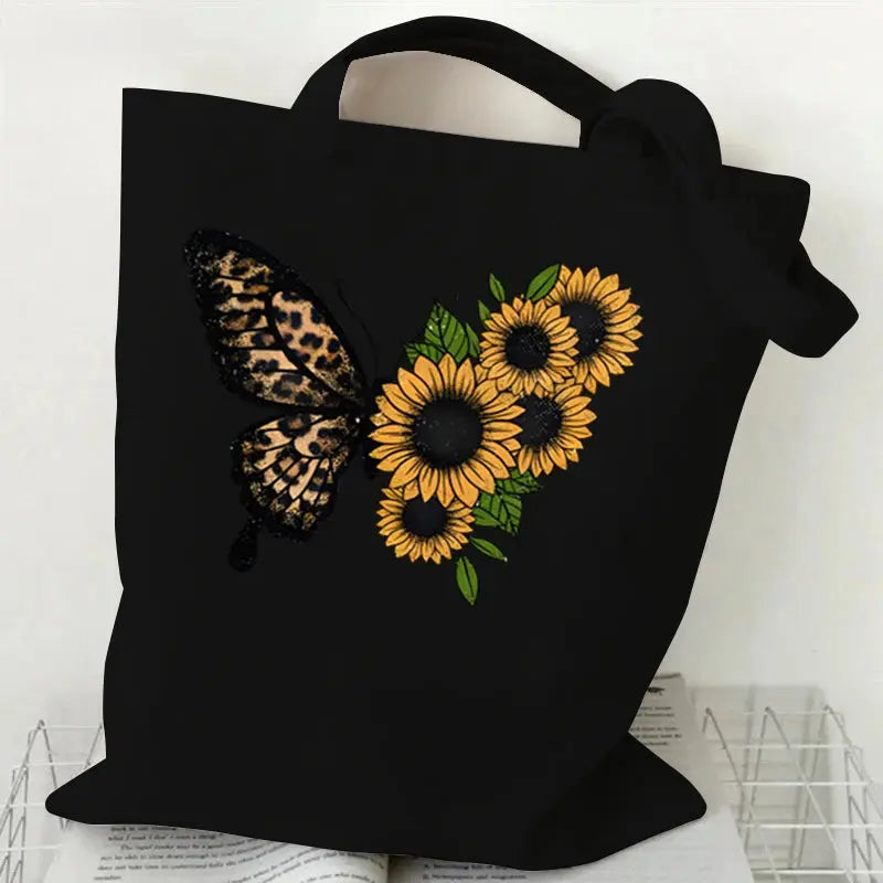 sunflower handbag Butterfly Women's Handbag Purse Fashion Shoulder Bag Eco Large Capacity Shopping Tote Beach Bag Students Schoolbag Lizbert