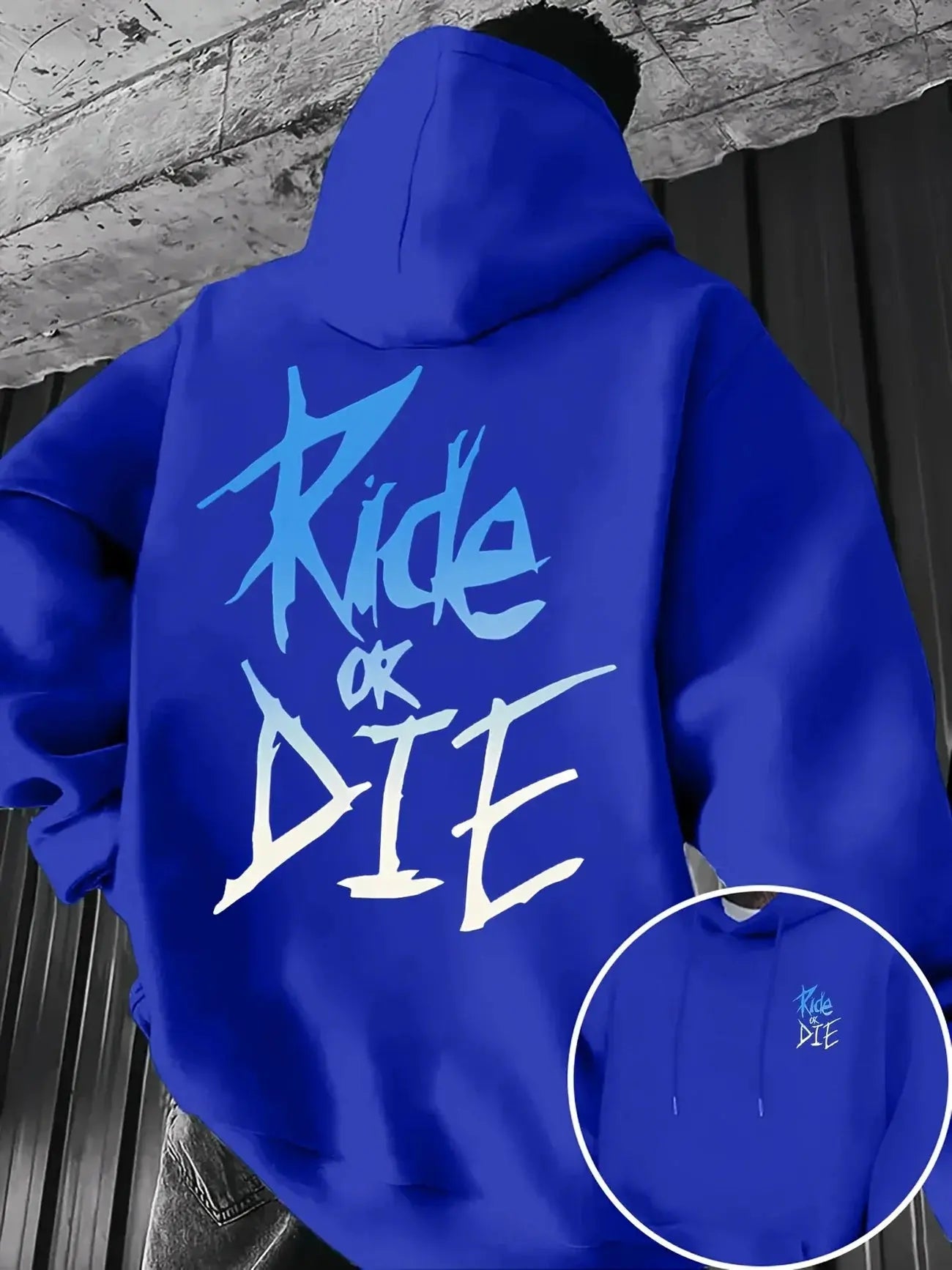 RIDE OR DIE graffiti print street kangaroo pocket designer men's autumn and winter casual polyester fiber hooded sweatshirt Lizbert