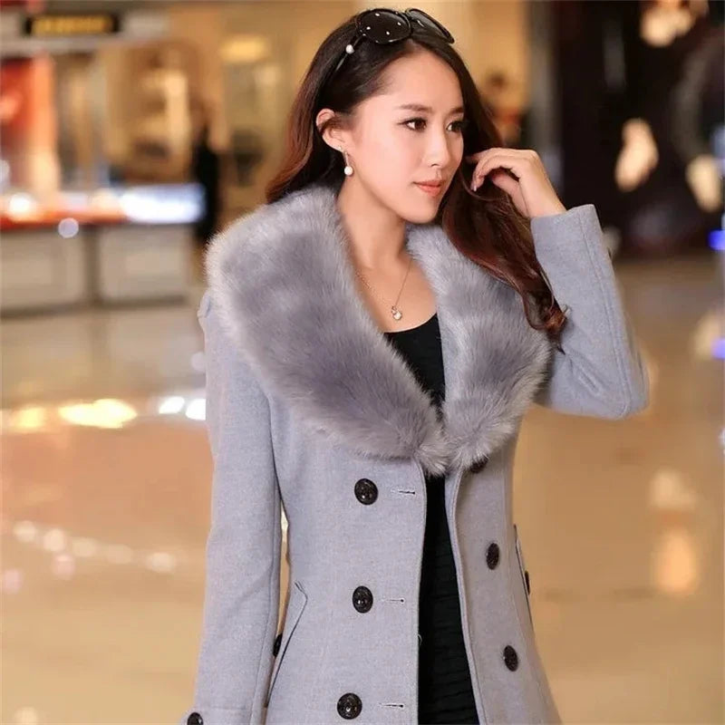 Korean Fashion Women Casual Loose Woolen Coat Elegant and Chic Solid Outerwear Long Overcoat with Belted Female Warm Cloak Lizbert
