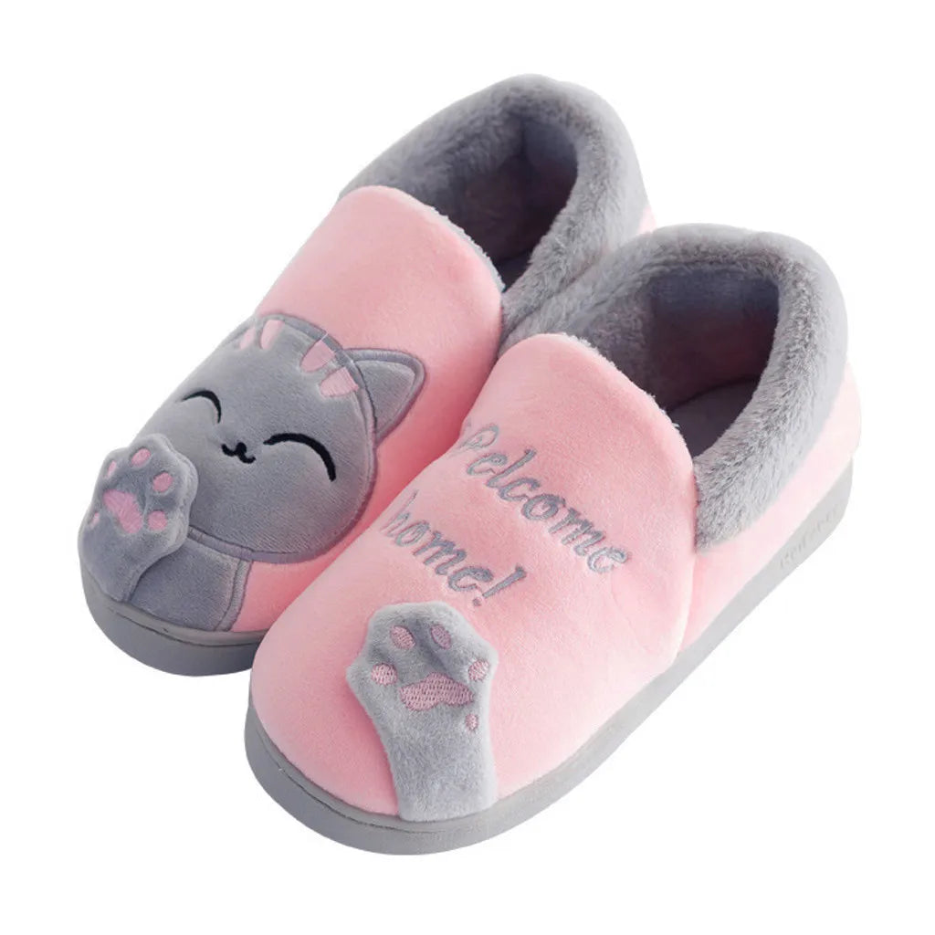 Women Winter Home Slippers Cartoon Cat Non-Slip Warm Indoors Bedroom Floor Shoes Zapatos Mujer 2024 Tendencia