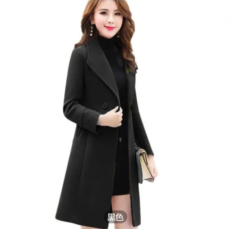New Woolen Coat Female Long Autumn Winter Korean Fashion Slim Woolen Coats Woman Clothing Casual Parker Overcoat Trench Coats Lizbert