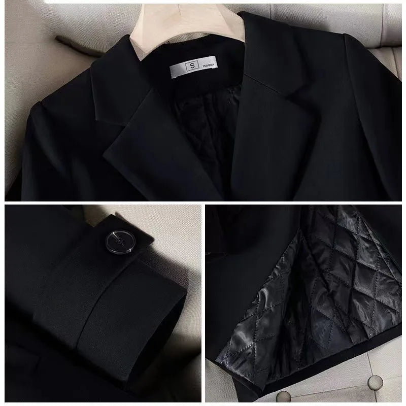 Ladies Long Blazer High Quality Autumn Winter Women Black Red Navy Blue Thicke Blazers Female Casual Jacket Coat Windbreakers Lizbert