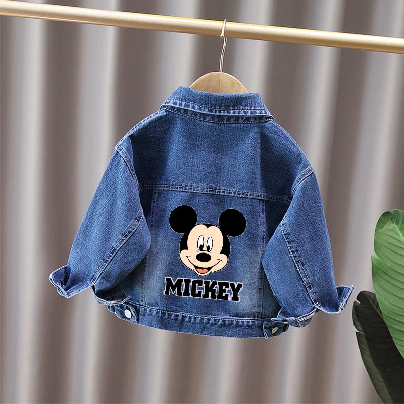 Denim Jacket for Kids Girls Boys with Cartoon Mickey Minnie Mouse Print Jean Outerwear Fashionable Children's Clothing for Fall Lizbert
