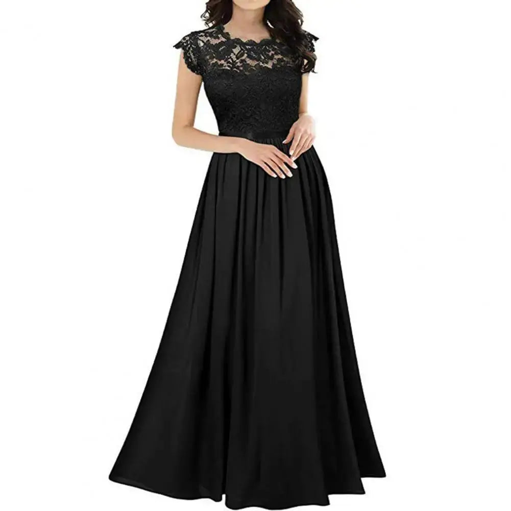 Casual Chic Lace Skirt Elegant Lace Maxi Dress for Women Mother of Bride A-line Wedding Party Gown Pleated Detail Dress Lizbert