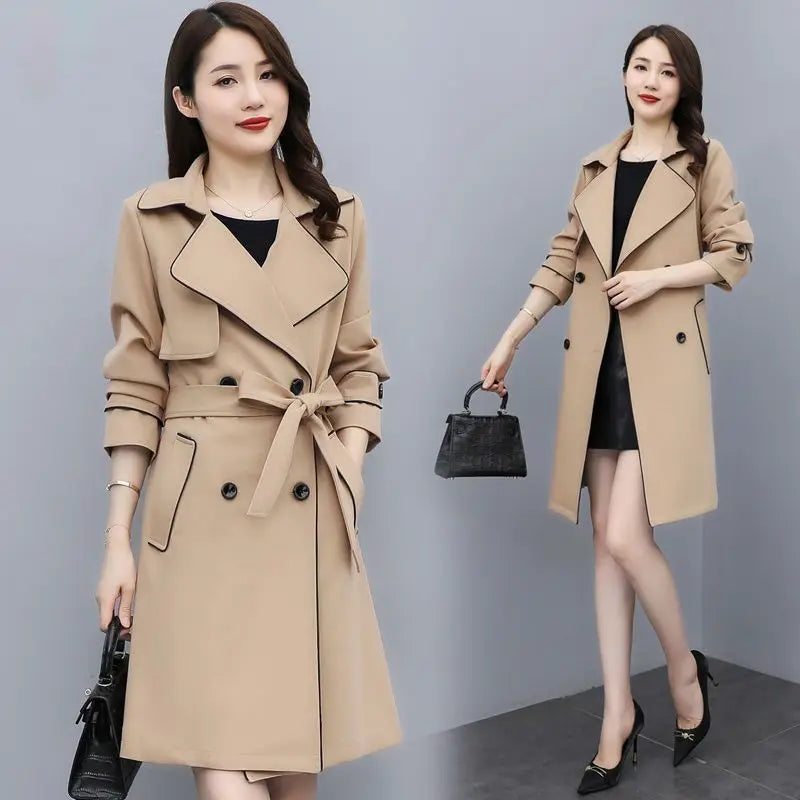 Trench Coat Women's Spring  Autumn New Loose Lace-up Mid-length Top Lizbert