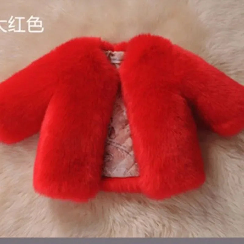 2024 Kids Winter Fashion Babys Girls Faux Fur Coat Short Style Kids Outerwear Fox Fur Jacket Girls Warm Coats Clothes 2-12Yrs