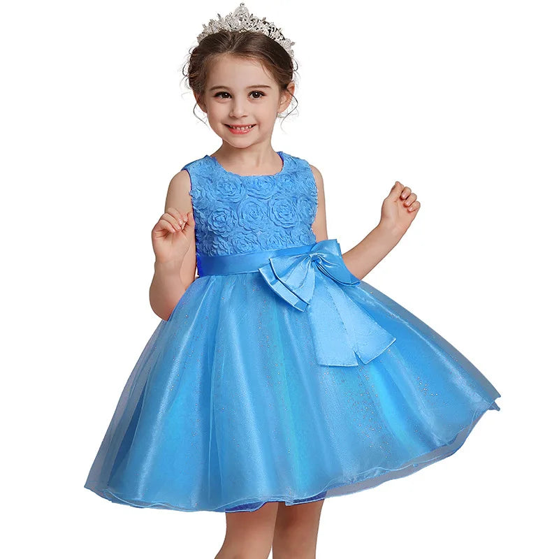 Girl's flower bow princess dress 1-12 year old Baby sequin mesh dress sweet casual dress birthday party performance costume Lizbert