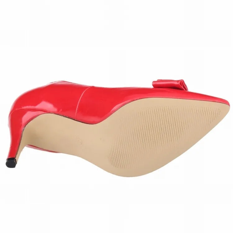 Women 9cm High Heels Butterfly Knot Red Black Sexy Pumps Pointed Toes Thin Heels Lady Bridal Evening Party Sweet Wedding Shoes Lizbert