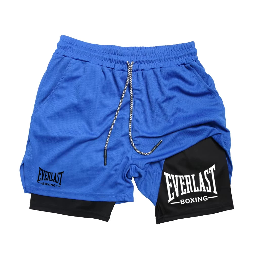 Men's compression gym shorts, EVERLAST printed sports pants, double layered, quick drying, basketball,  muscle, fitness RL0365 Lizbert