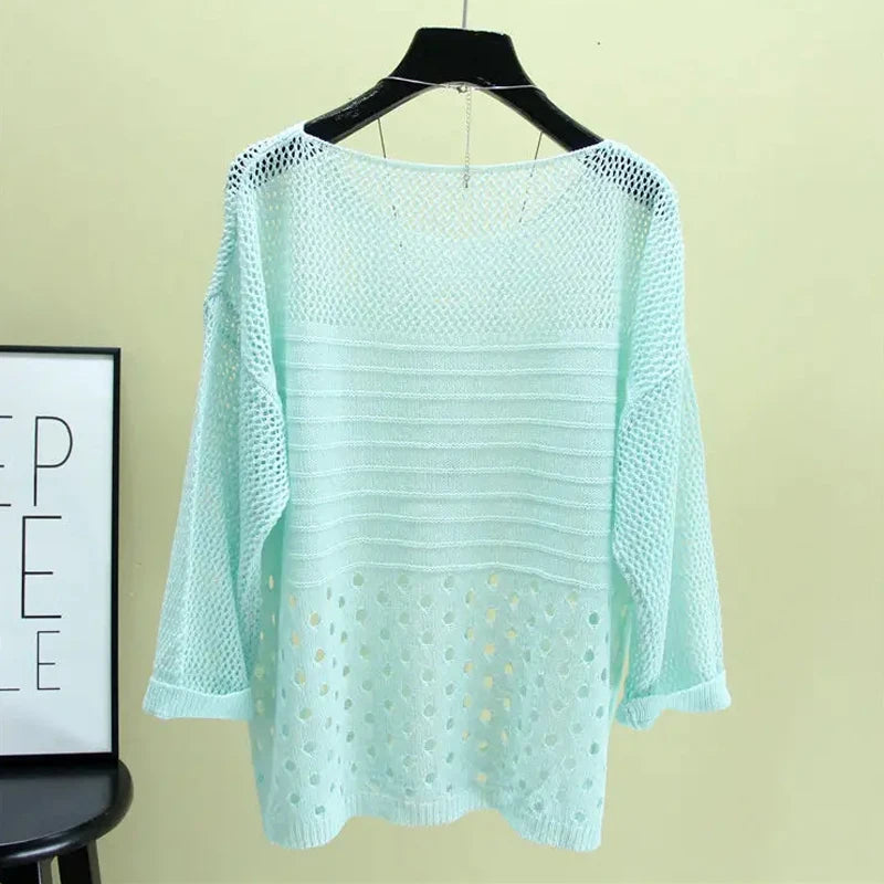 Fashion Ice Silk Women Knitted Vest Top Spring and Summer New Hollow Out Thin Bottoming Sling Streetwear Clothing Simple Shirt - Lizbert
