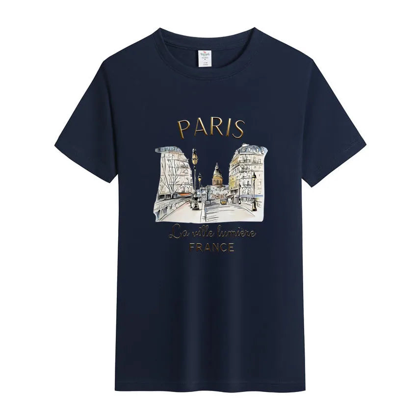Summer Men's Short Sleeved T-shirt 90s T Shirt Paris  Printed High-Quality Cotton Solid Color Fashion Casual Cool Women/Men Tops