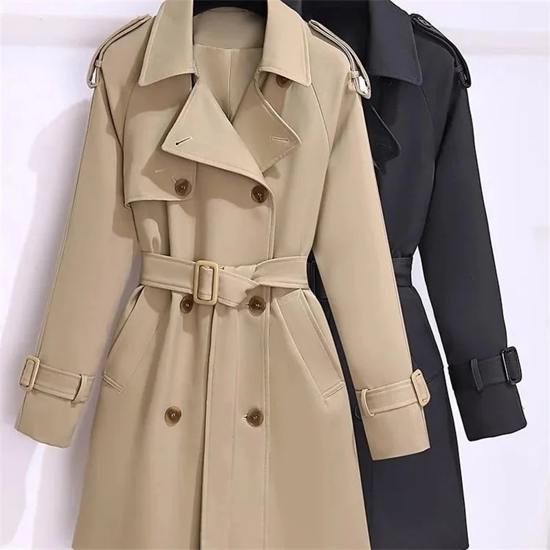 Women's Windbreaker 2025 Spring Autumn New Slim Double-breasted Temperament Coat With belt Femle mid length Casual Trench coat Lizbert