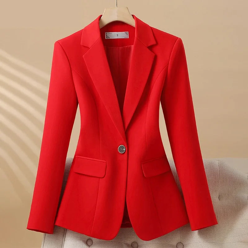 Women Blazer Casual Single Button Long Sleeve Red Black White Slim Suit Ladies Office Coat Fashion New Winter Autumn Jacket 2024 - Lizbert