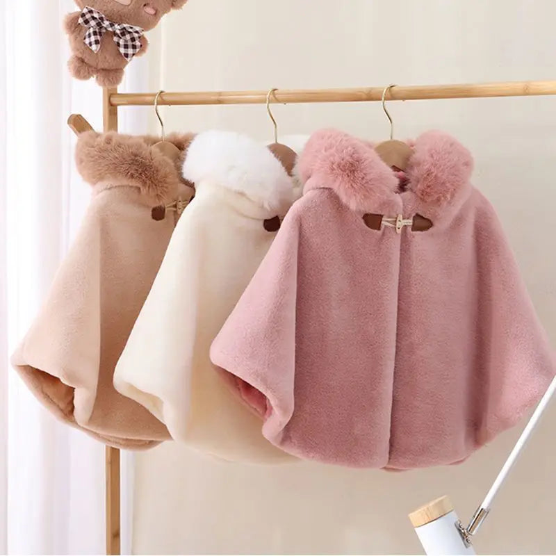1-7 Years Old Baby Girl Cloak Faux Fur Winter Infant Toddler Child Princess Hooded Cape Fur Collar Baby Outwear Top Warm Clothes Lizbert