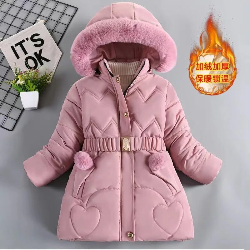 4 5 6 8 10 Years Winter Girls Coat Keep Warm Thicken Kids Jacket Hooded Zipper Fur Collar Princess Outerwear Children's Clothing Lizbert