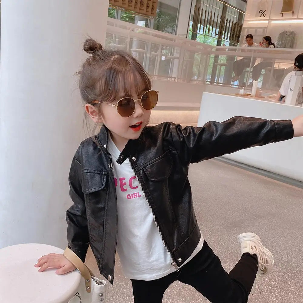 2024 Spring Girls Leather Jackets For 2-8 Years Children Classics Fly Coats Kids Clothing Baby Girls Fashion Pu Outerwear Jacket Lizbert