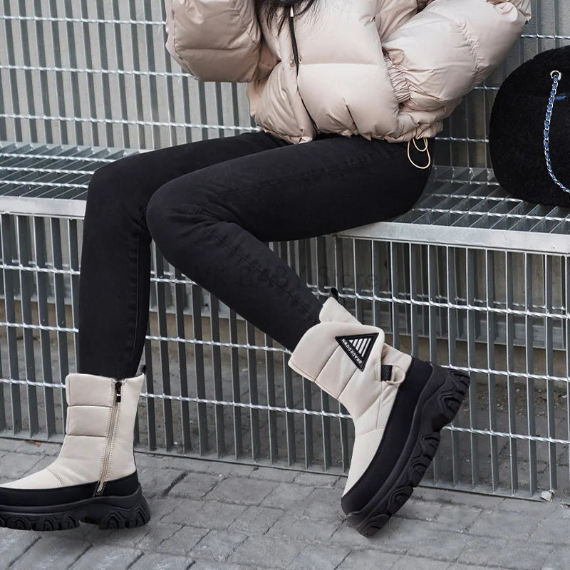 Women's winter boots 2025 Snow Boots Women Warm Thick Plus Velvet Thickened Mid-Calf Boots Woman Waterproof Winter Shoes
