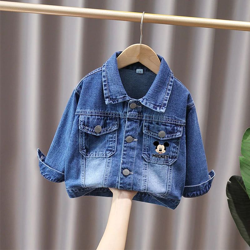 Denim Jacket for Kids Girls Boys with Cartoon Mickey Minnie Mouse Print Jean Outerwear Fashionable Children's Clothing for Fall Lizbert