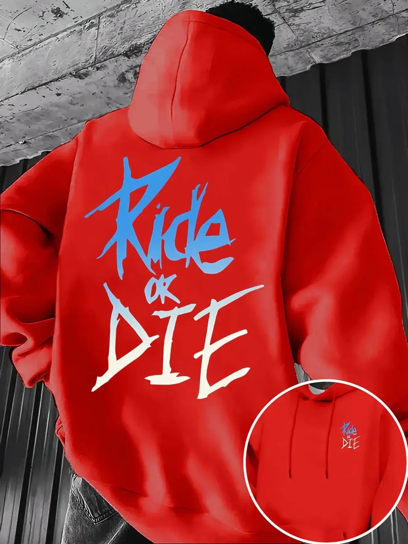 RIDE OR DIE graffiti print street kangaroo pocket designer men's autumn and winter casual polyester fiber hooded sweatshirt Lizbert