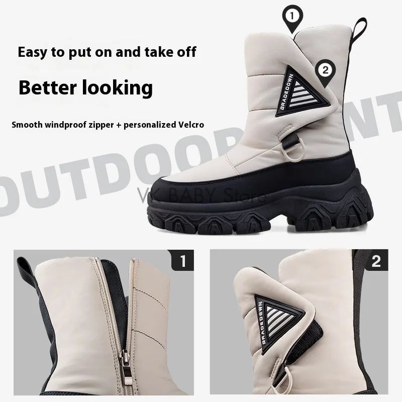 Women's winter boots 2025 Snow Boots Women Warm Thick Plus Velvet Thickened Mid-Calf Boots Woman Waterproof Winter Shoes