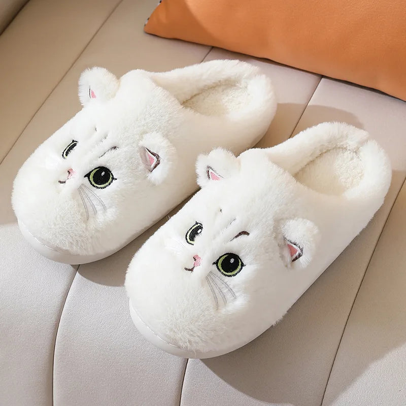 Winter Warm Fur Slippers for Women 2025House Non Slip Soft Shoes Comfort Flat Heel Home Indoor Bedroom Plush Slippers